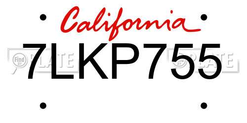 7LKP755 California License Plate