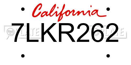7LKR262 California License Plate