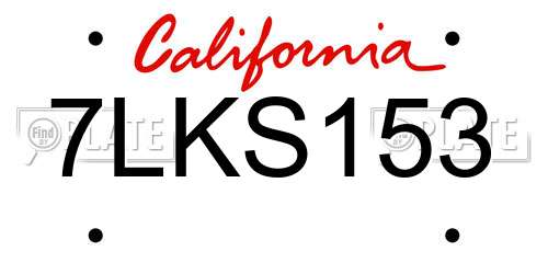 7LKS153 California License Plate