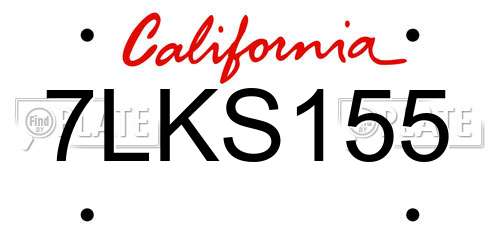 7LKS155 California License Plate