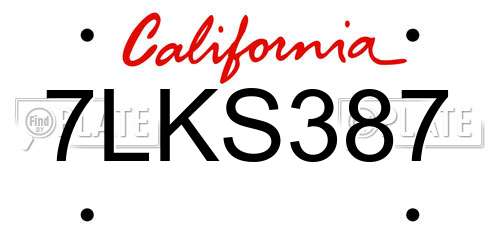 7LKS387 California License Plate