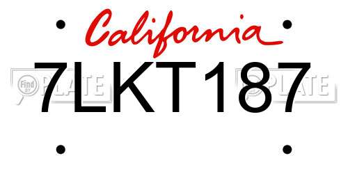 7LKT187 California License Plate