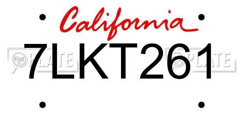 7LKT261 California License Plate