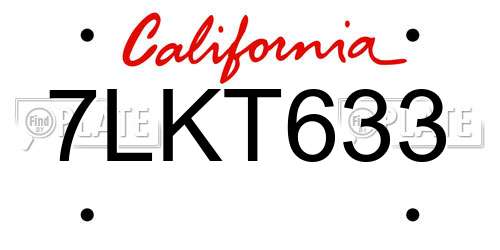 7LKT633 California License Plate