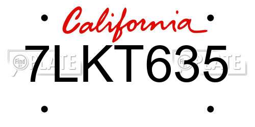 7LKT635 California License Plate