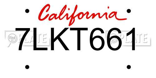 7LKT661 California License Plate