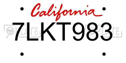 7LKT983 California License Plate