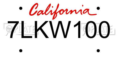 7LKW100 California License Plate