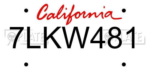 7LKW481 California License Plate