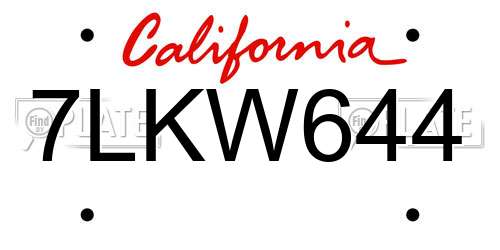 7LKW644 California License Plate