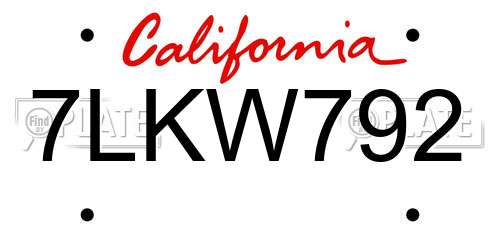 7LKW792 California License Plate