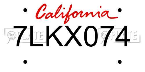 7LKX074 California License Plate