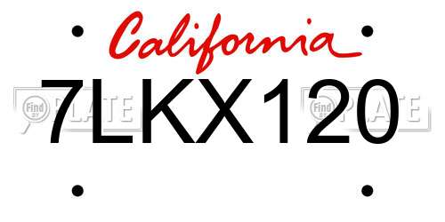 7LKX120 California License Plate