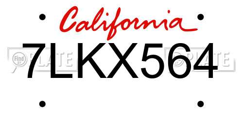 7LKX564 California License Plate