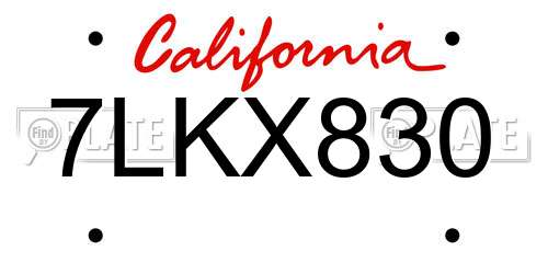 7LKX830 California License Plate