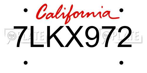 7LKX972 California License Plate