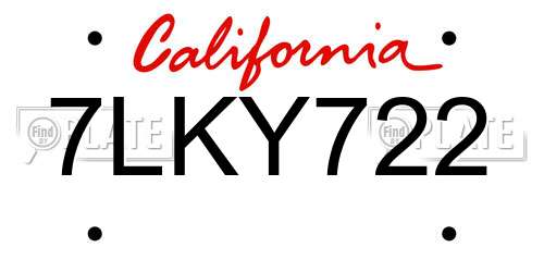 7LKY722 California License Plate