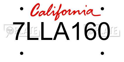 7LLA160 California License Plate