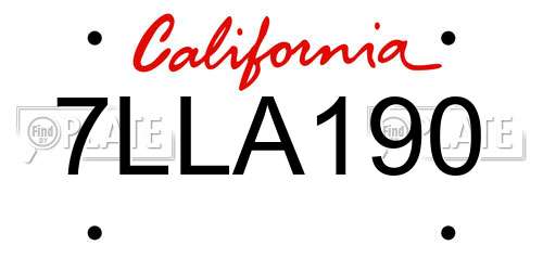 7LLA190 California License Plate