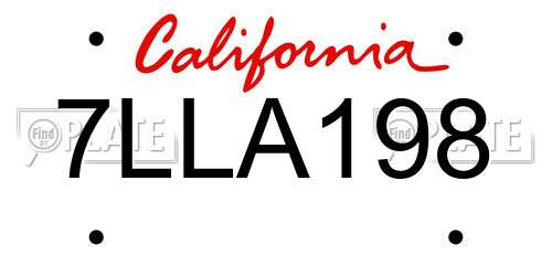 7LLA198 California License Plate