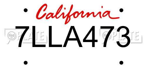 7LLA473 California License Plate