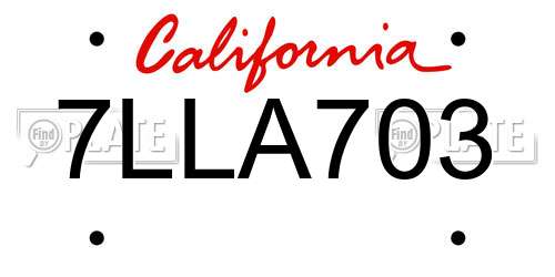 7LLA703 California License Plate