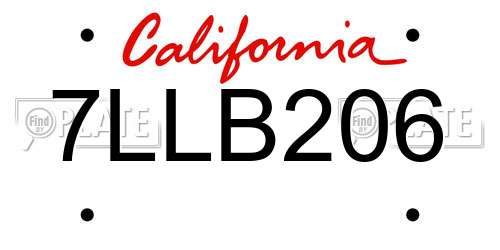7LLB206 California License Plate
