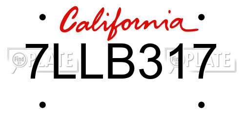 7LLB317 California License Plate