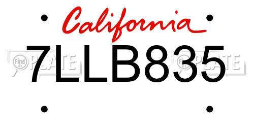 7LLB835 California License Plate