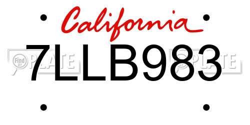 7LLB983 California License Plate