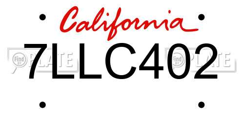 7LLC402 California License Plate