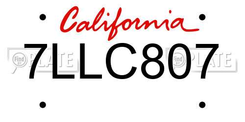 7LLC807 California License Plate