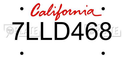 7LLD468 California License Plate