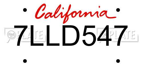 7LLD547 California License Plate