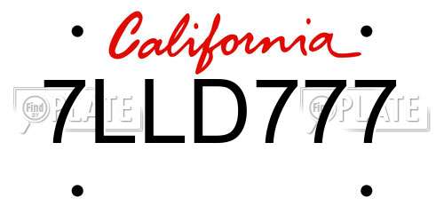 7LLD777 California License Plate