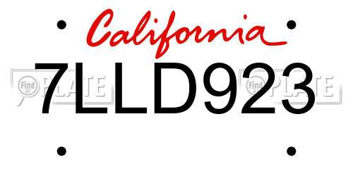7LLD923 California License Plate