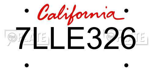 7LLE326 California License Plate