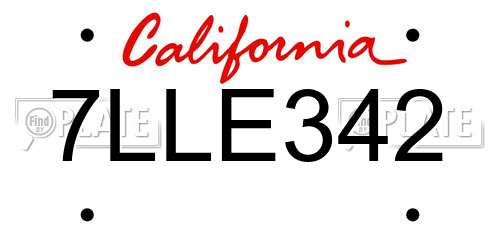 7LLE342 California License Plate