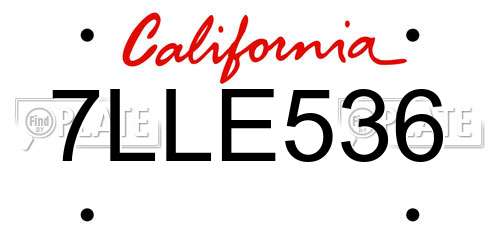 7LLE536 California License Plate