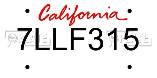7LLF315 California License Plate