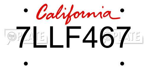7LLF467 California License Plate