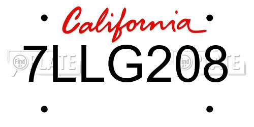 7LLG208 California License Plate