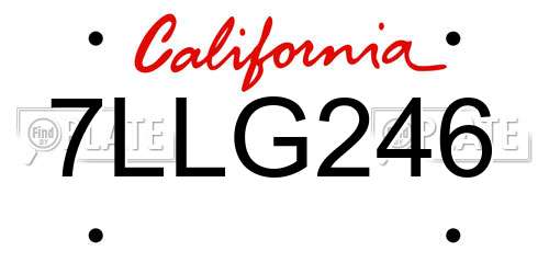 7LLG246 California License Plate