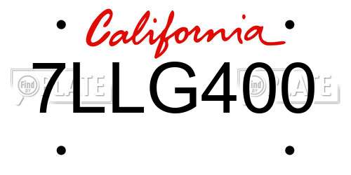 7LLG400 California License Plate