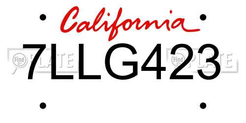 7LLG423 California License Plate