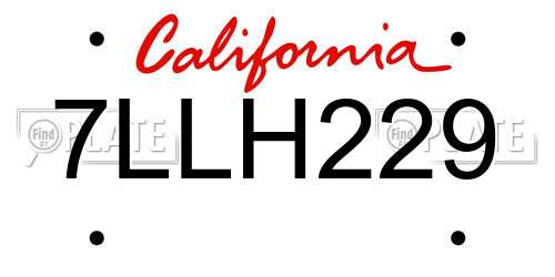 7LLH229 California License Plate