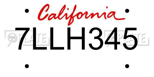 7LLH345 California License Plate