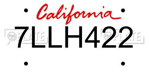 7LLH422 California License Plate
