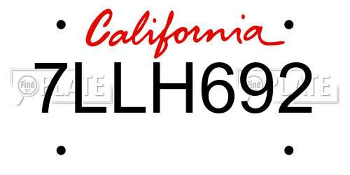 7LLH692 California License Plate
