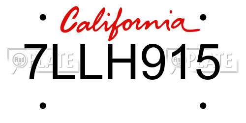 7LLH915 California License Plate